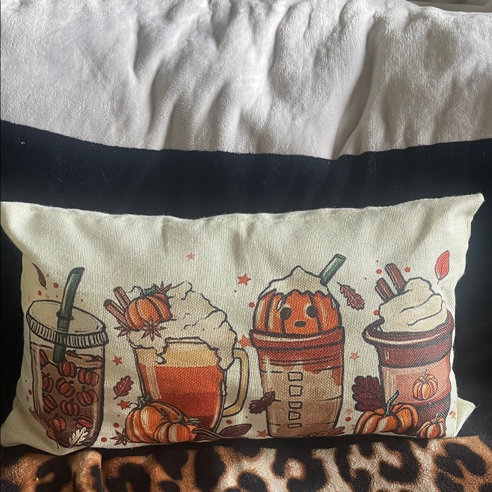 Autumn Coffee Themed Decorative Pillow Case